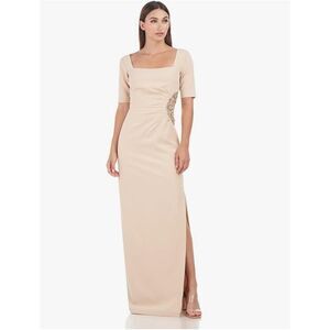 JS Collections Ashley Draped Column Gown Women's 12 Champagne Maxi NWT
